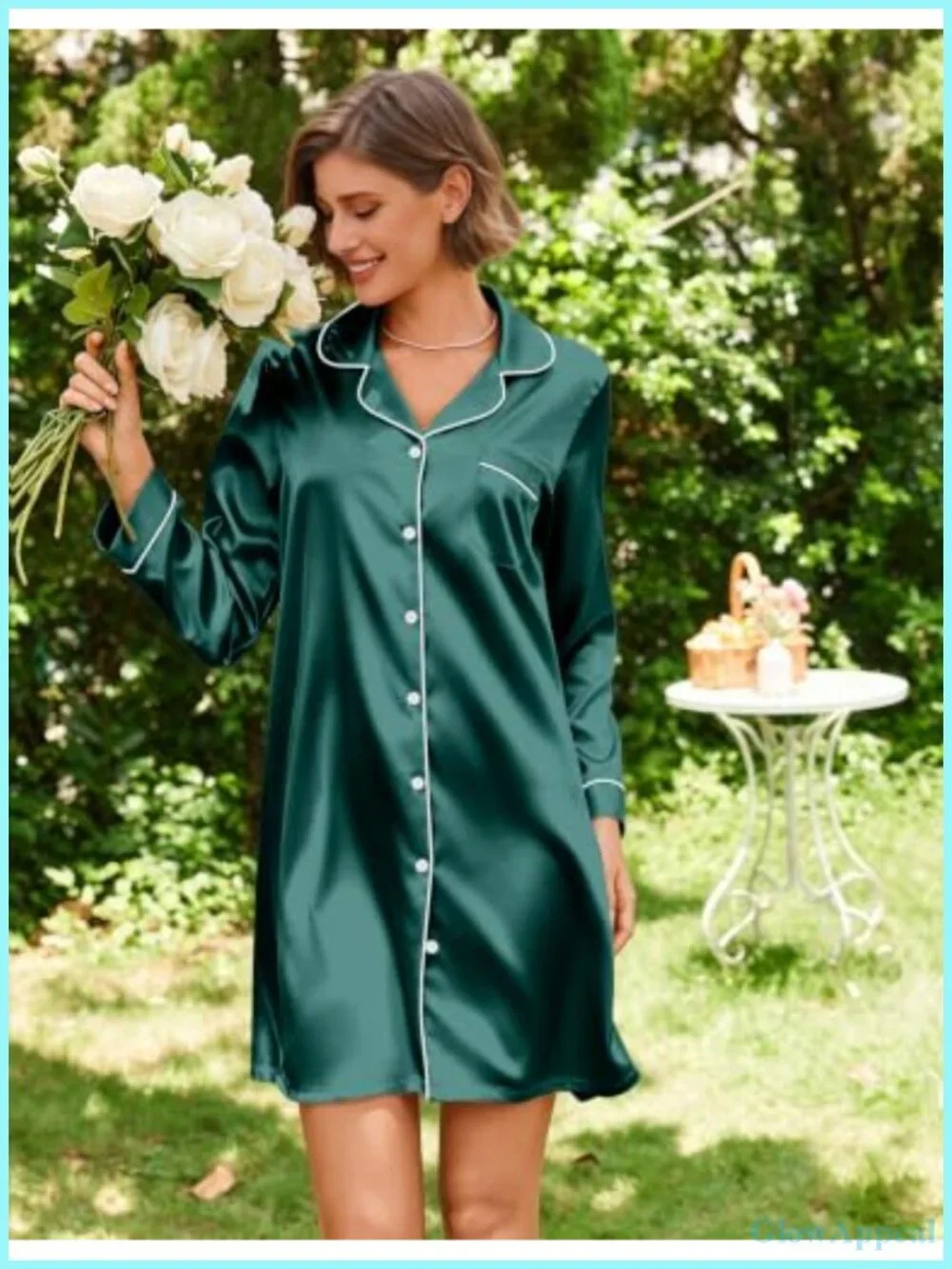 Ekouaer Satin Nightgown for Women Silk Sleep Shirt Button Down Lightweight